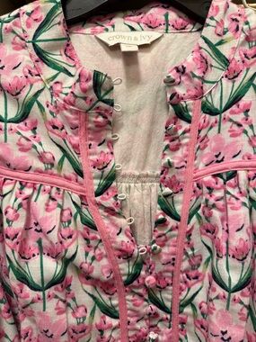 crown & ivy Pink and Green Floral Ruffle-Trim Dress